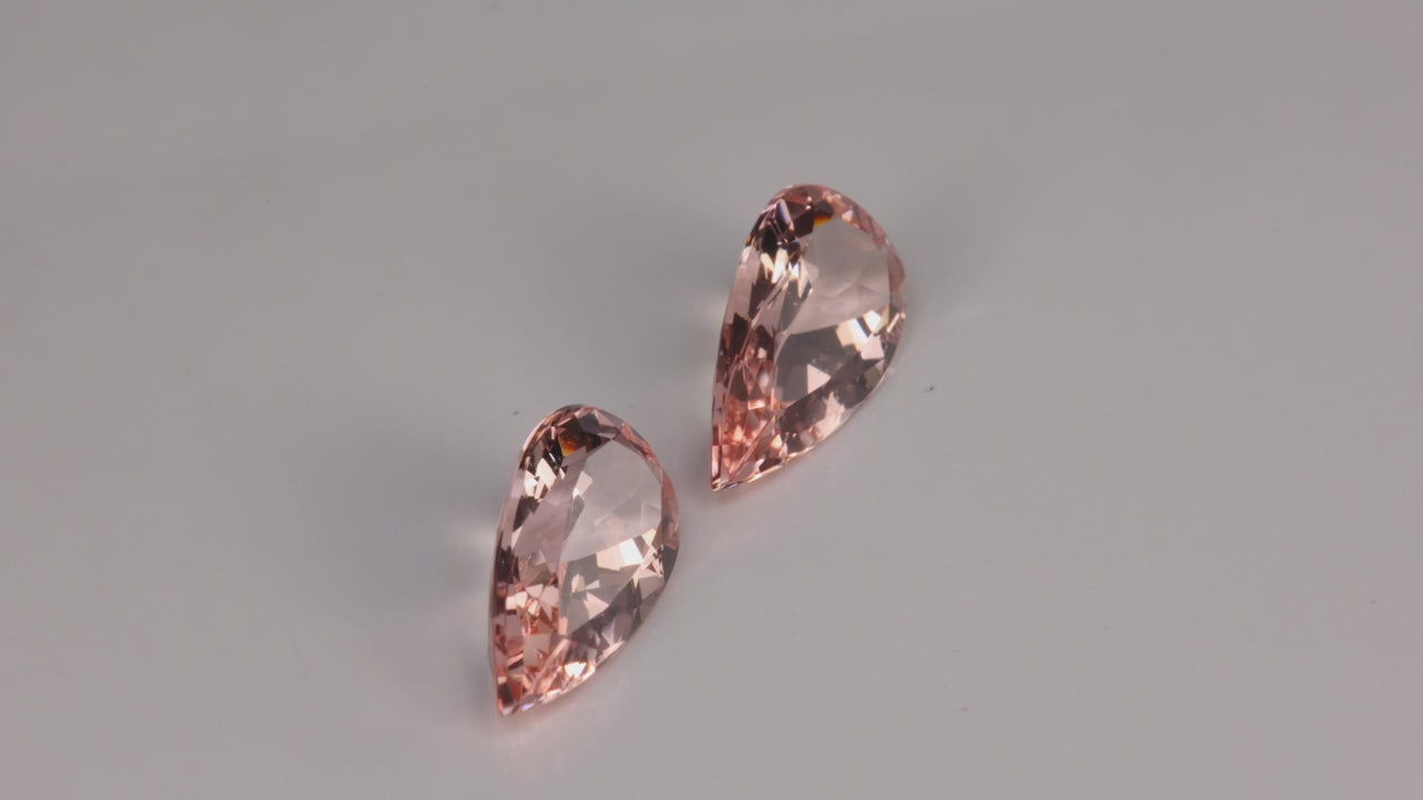 Matched Pair of Pear Shape Brilliant Morganites 6.68 Carats