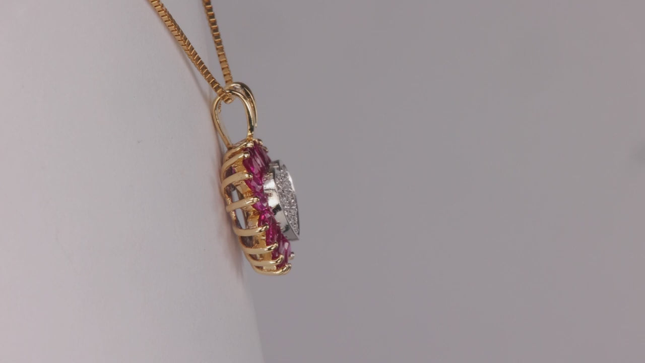 14K Yellow Gold Ruby And Diamond Heart Pendant .50 Carats