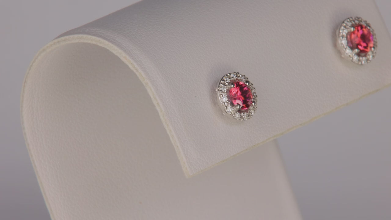 14K White Gold Tourmaline Stud Earrings With Diamond Halo .66 Carats