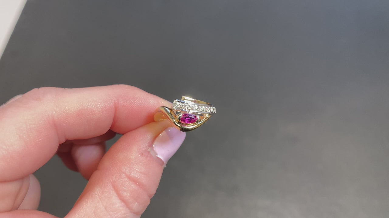 14K Yellow Gold and Ruby Ring with Diamonds