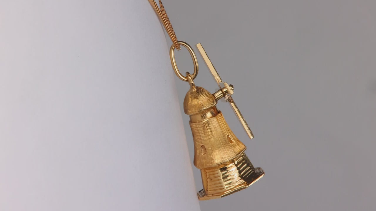 14K Yellow Gold Spinning Windmill Pendant/Charm