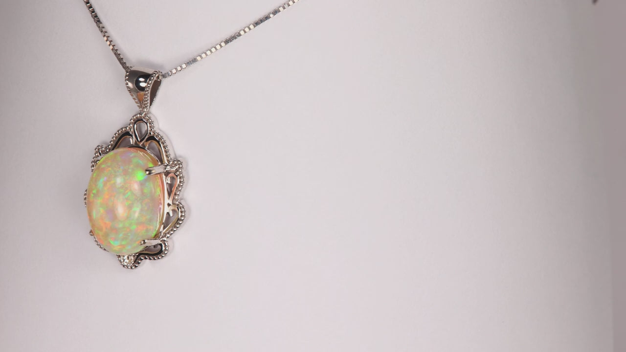 14K White Gold Opal and Diamond Pendant 9.14 Carats