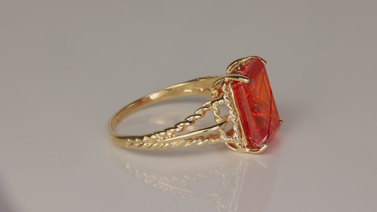 10K Yellow Gold Fantasy Cut Cubic Zirconia Ring