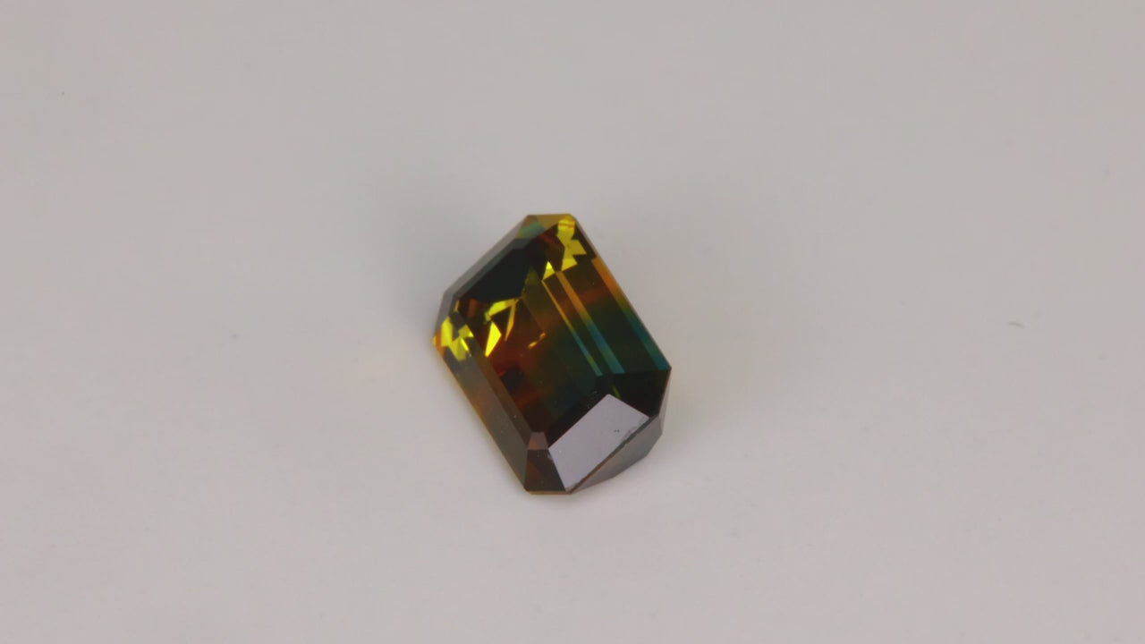 Emerald Cut BiColor Sapphire 1.31 Carats NATURAL UNHEATED COLOR