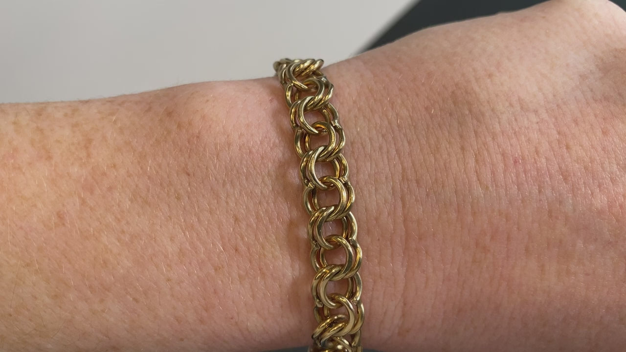 14K Yellow Gold Twin Cable Link Bracelet with Heart Clasp