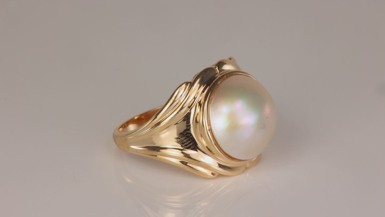 14K Yellow Gold Pearl Statement Ring