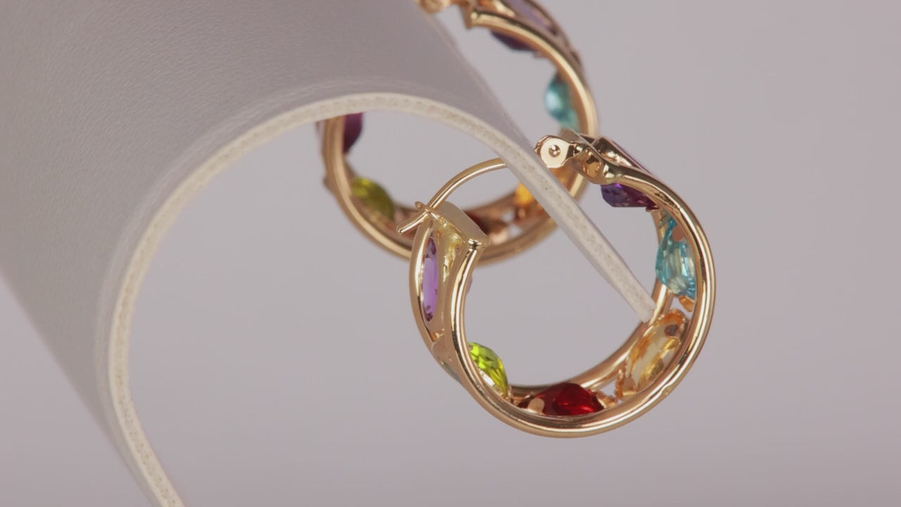 14K Yellow Gold Multi Gem Hoop Earrings