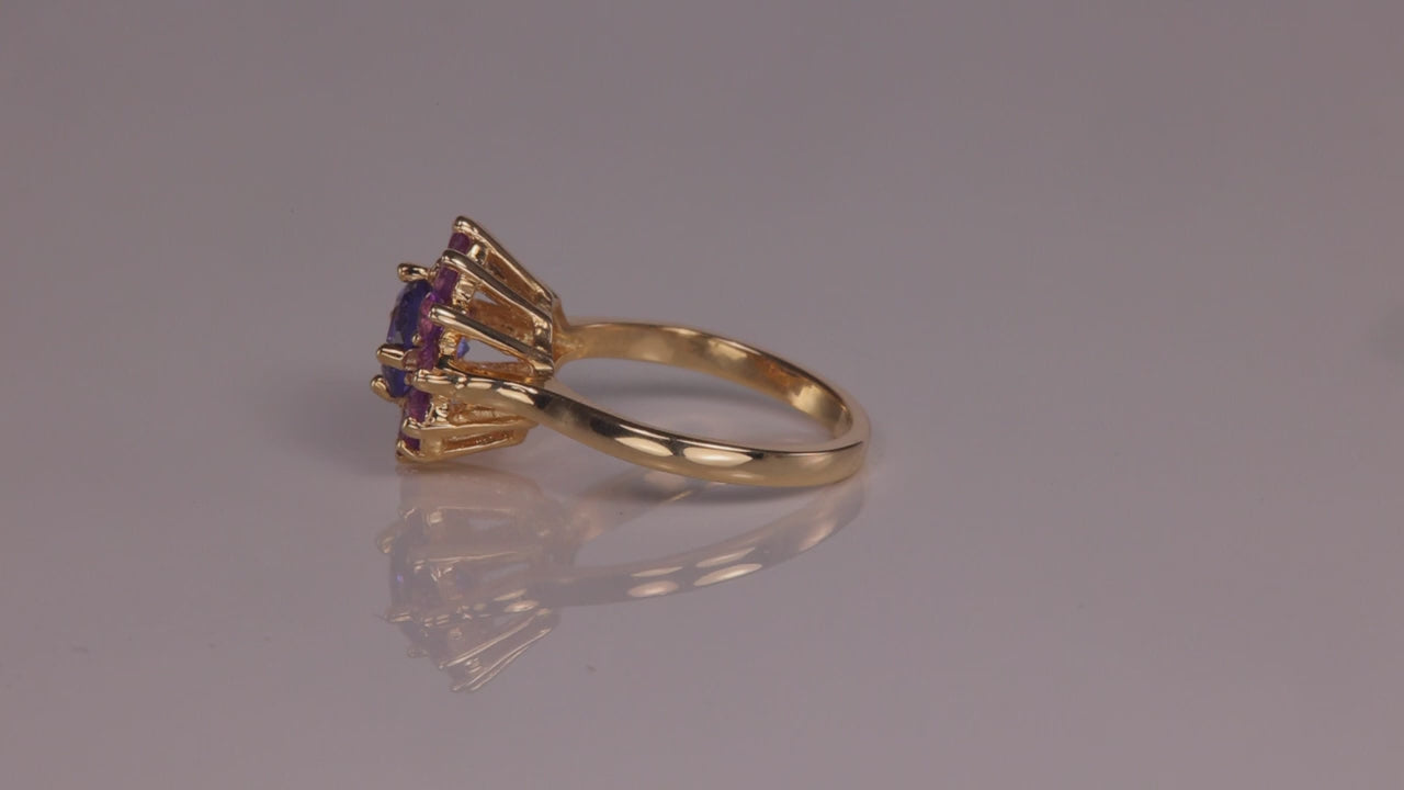 14K Yellow Gold Synthetic Tanzanite and Amethyst Ring