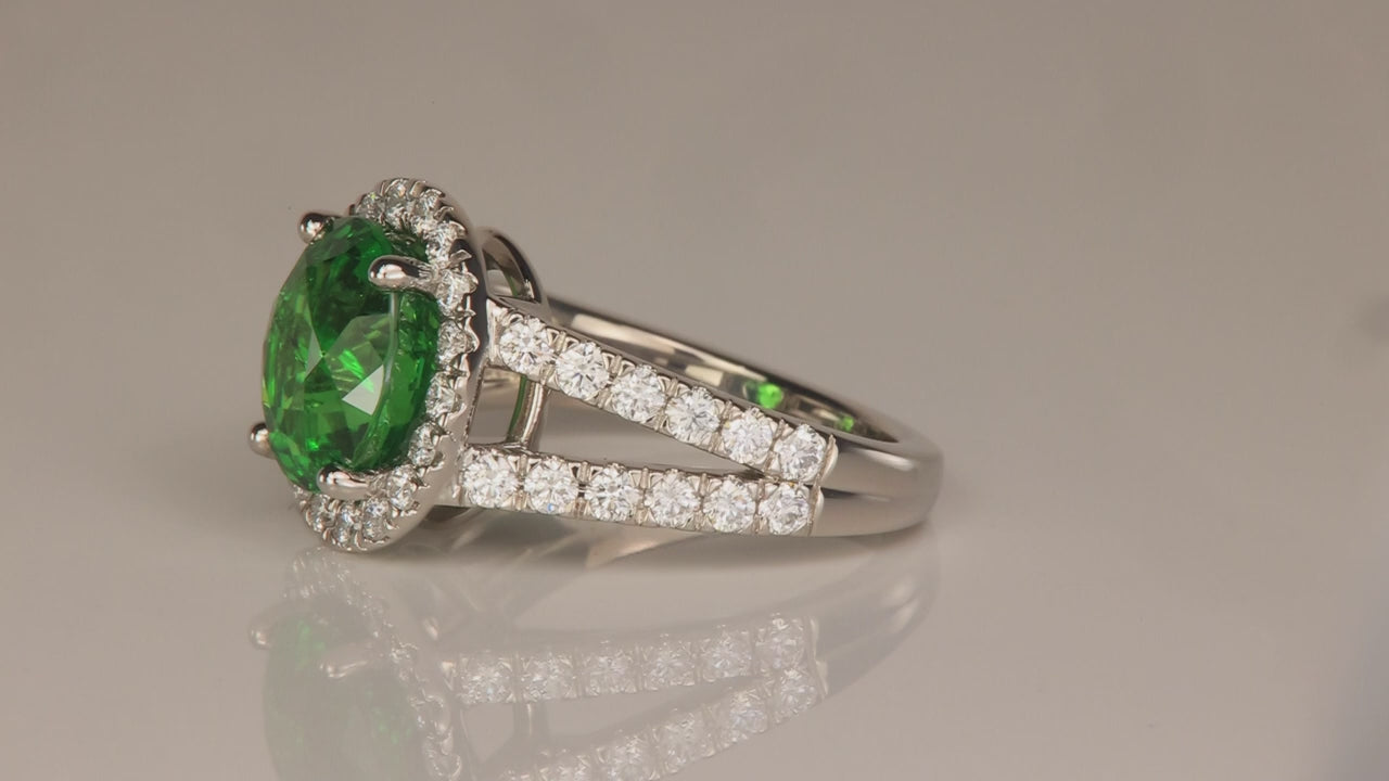 Platinum Oval Cut 5.32cts Tsavorite Garnet Ring with Diamonds