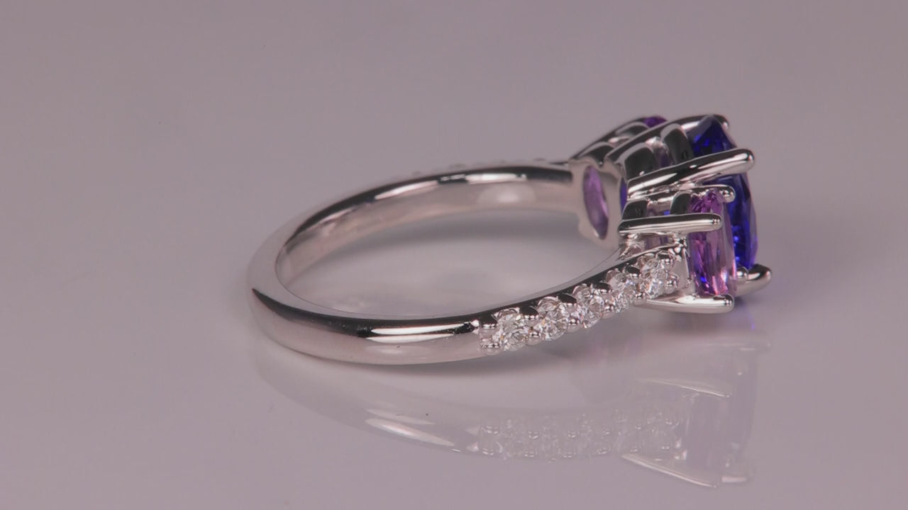 14K White Gold 1.94ct Tanzanite and Sapphire Ring With Diamonds