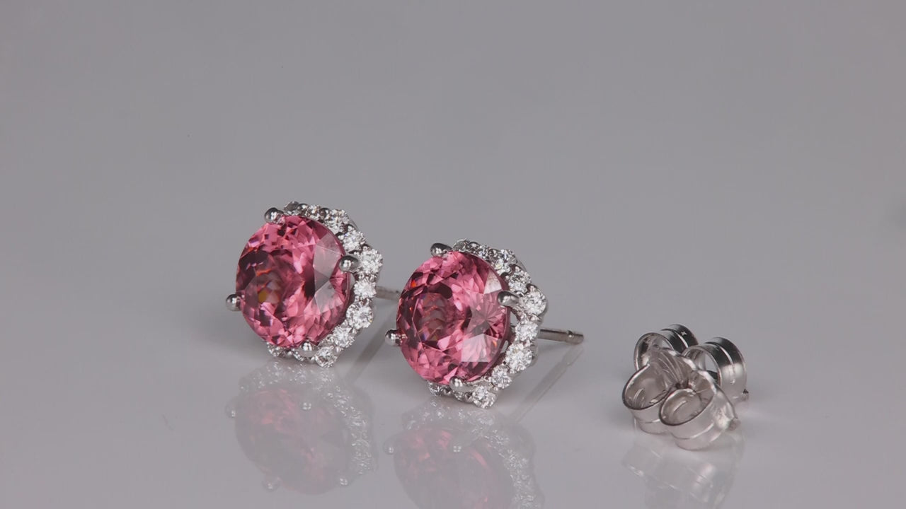 14K White Gold Imperial Zircon with Diamond Halo Stud Earrings 5.71cts