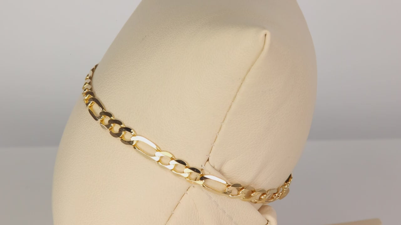 14K Yellow Gold Figaro Bracelet 7"