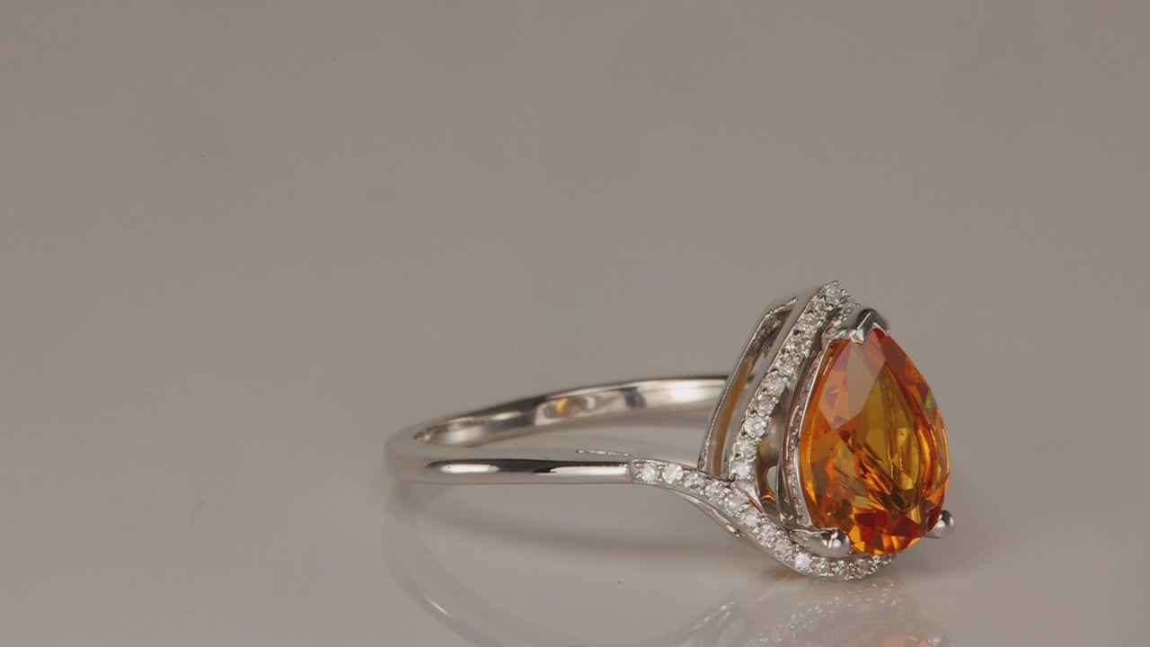 14K White Gold Pear Shape Brilliant Cut Citrine and Diamond Ring 1.20cts
