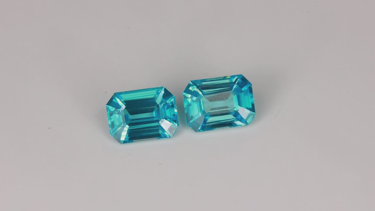Pair of Emerald Cut Blue Zircons From Cambodia 5.46cttw