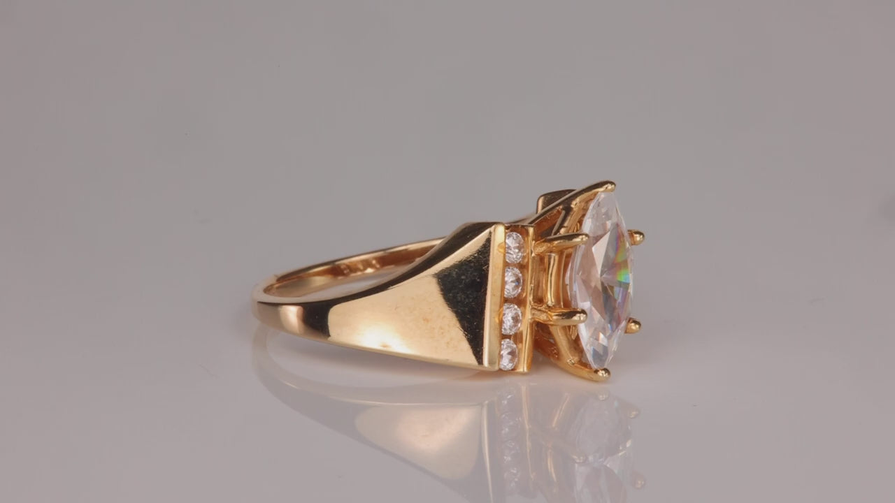 14K Yellow Gold Marquise Cut Cubic Zirconia Ring with Cubic Zirconia Accents