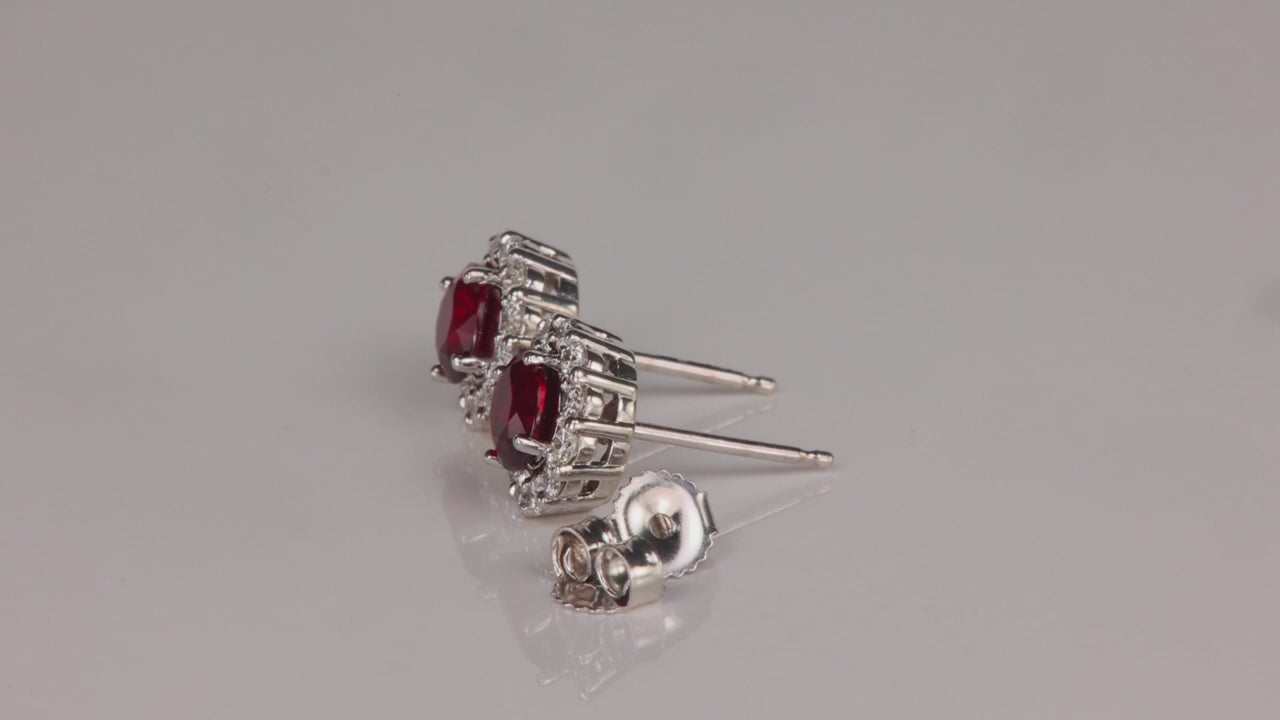 14K White Gold Chrome Pyrope and Diamond Halo Stud Earrings 1.05cts