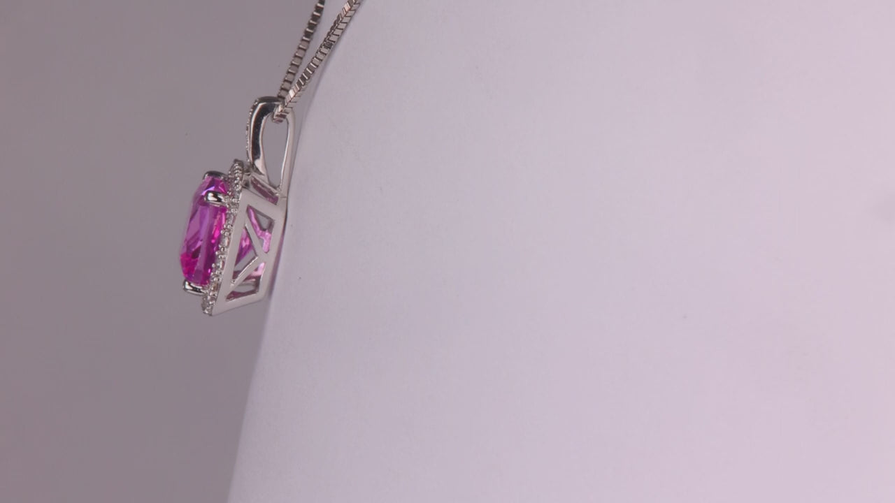 10K White Gold Lab Sapphire and Diamond Pendant