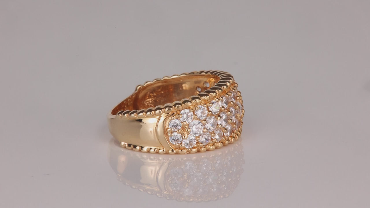 10K Yellow Gold Cubic Zirconia Ring With Beaded Detail