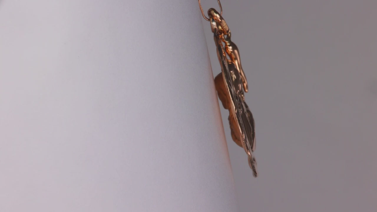 10K Yellow Gold Mary and Jesus Pendant with 14K Yellow Gold Horn Charm