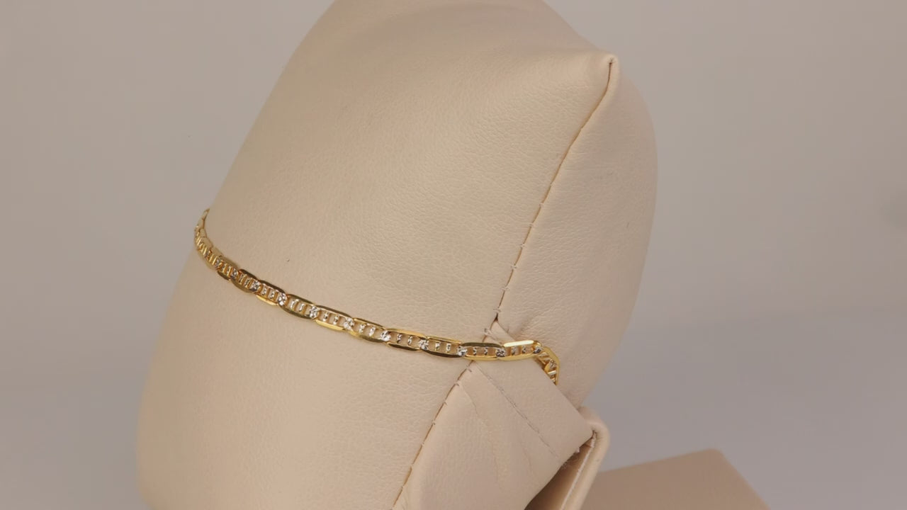 14K Two Tone Gold Anchor Link Bracelet/Anklet 10"