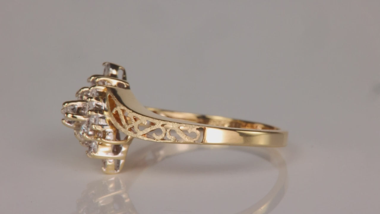 14K Yellow Gold Diamond Cluster Ring .22cts