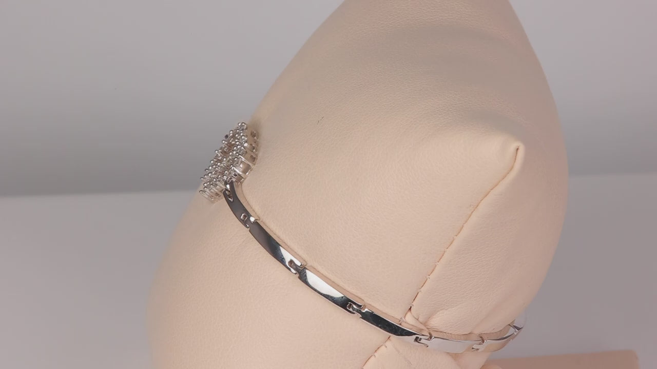 14K White Gold Diamond Heart Bar Link Bracelet