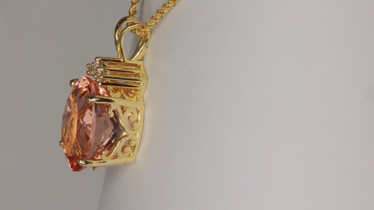 14K Yellow Gold 26.26ct Oval Morganite and Diamond Pendant By Steve Moriarty
