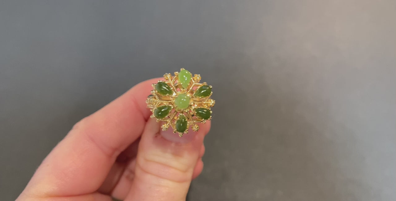 14K Yellow Gold Nephrite Jade Snowflake Ring