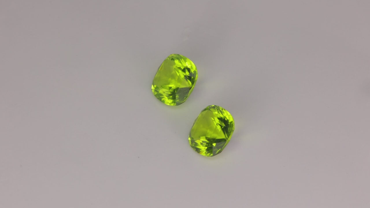 Pair of Square Cushion Natural Peridots 6.21 Carats