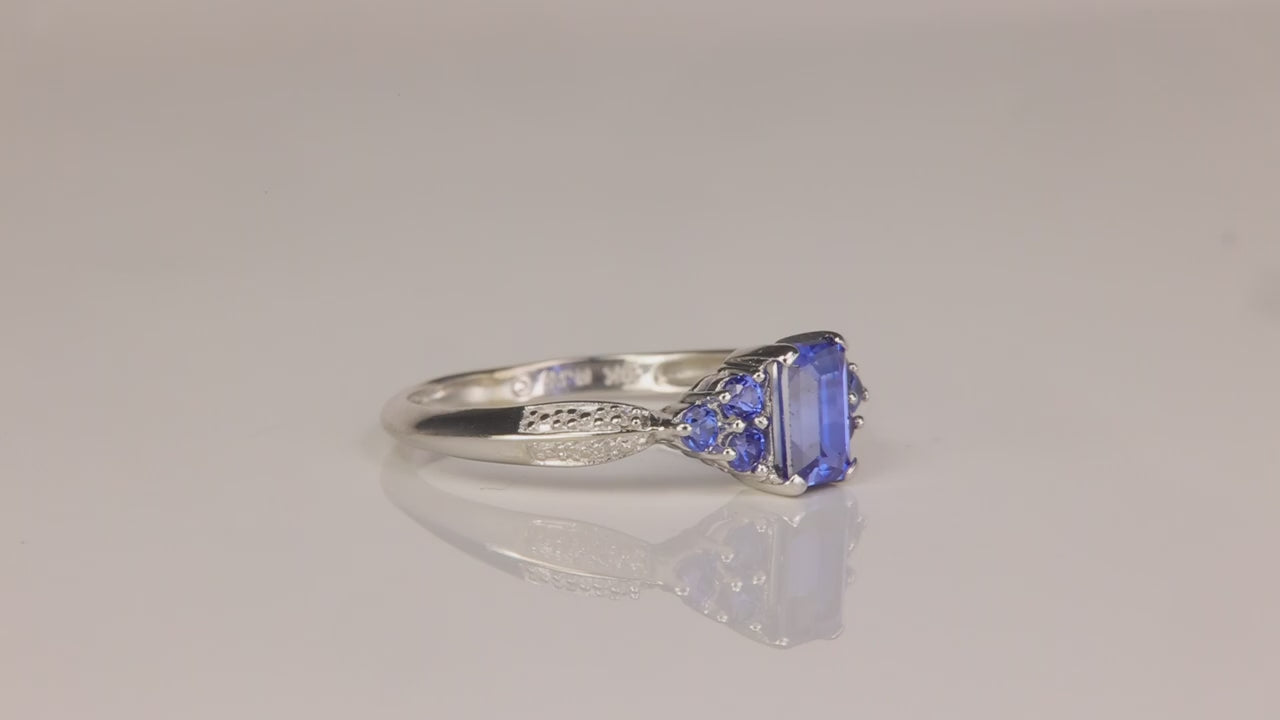 10K White Gold Lab Created Sapphire and Diamond Ring