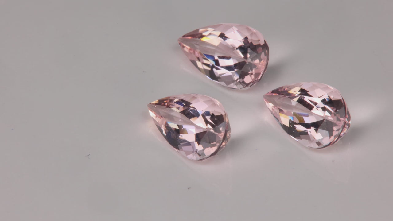 Trio of Matching Pear Shape Brilliant Cut Morganites 6.07 Carats