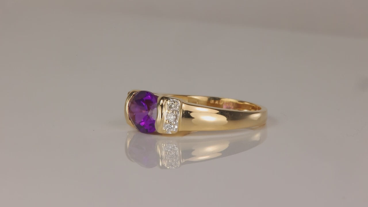 14K Yellow Gold Oval Amethyst and Diamond Accent Ring 1.70cts