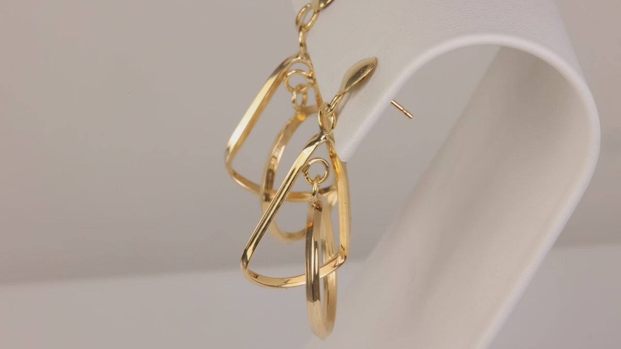 14K Yellow Gold Geometric Dangle Earrings