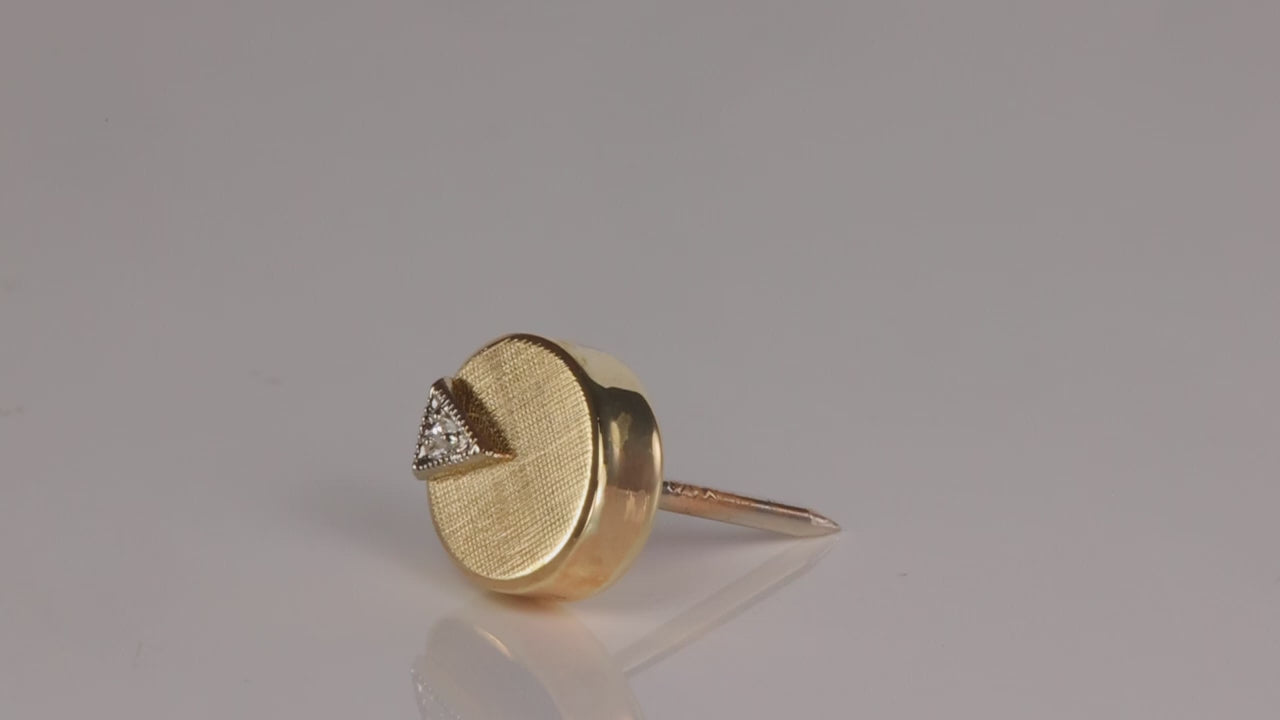 14K Yellow Gold Crosshatch Textured Tie Tack With Diamond Accent