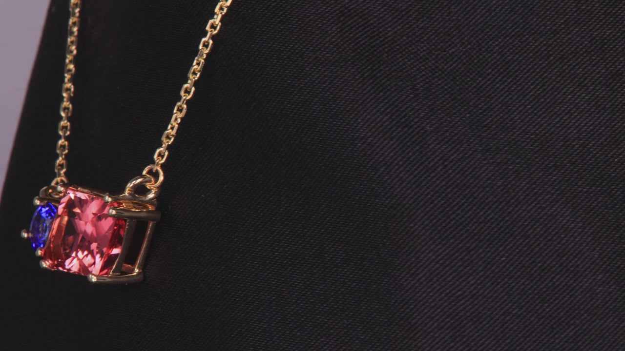 14K Yellow Gold Paralellogram Tourmaline and Tanzanite Pendant 4.23 Carats