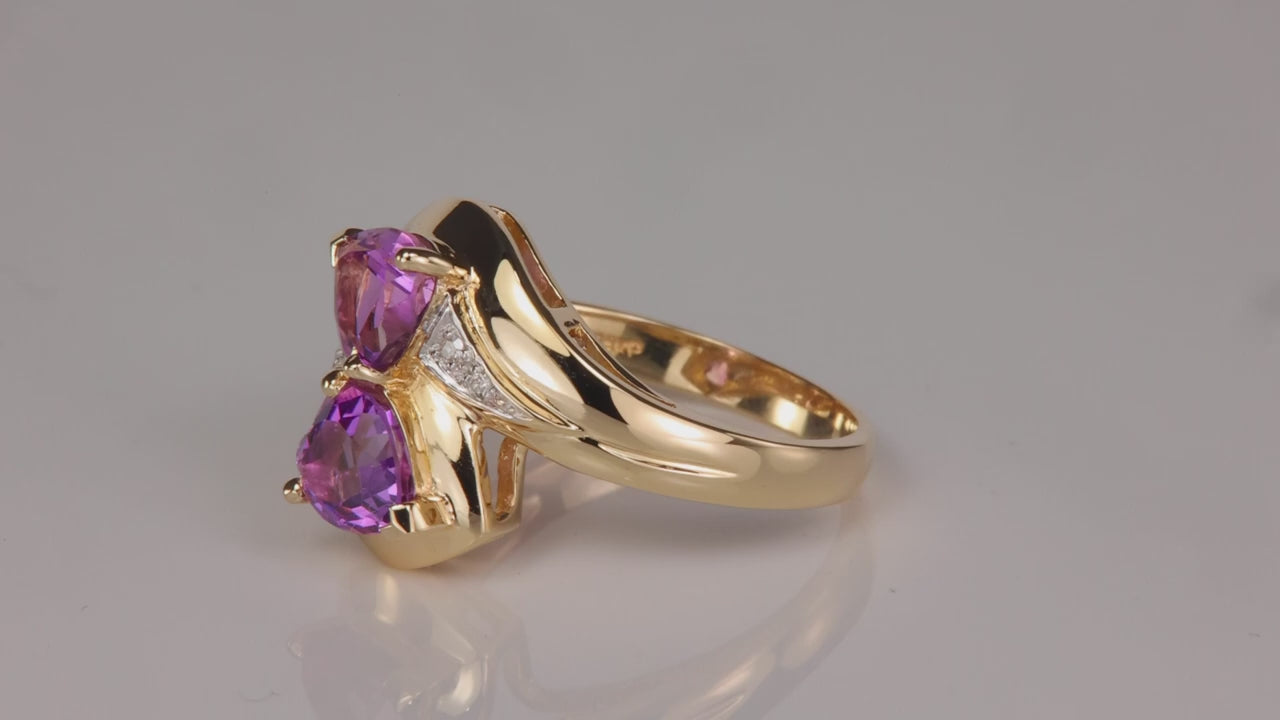 14K Yellow Gold Heart Amethyst and Diamond Ring 1.50cts
