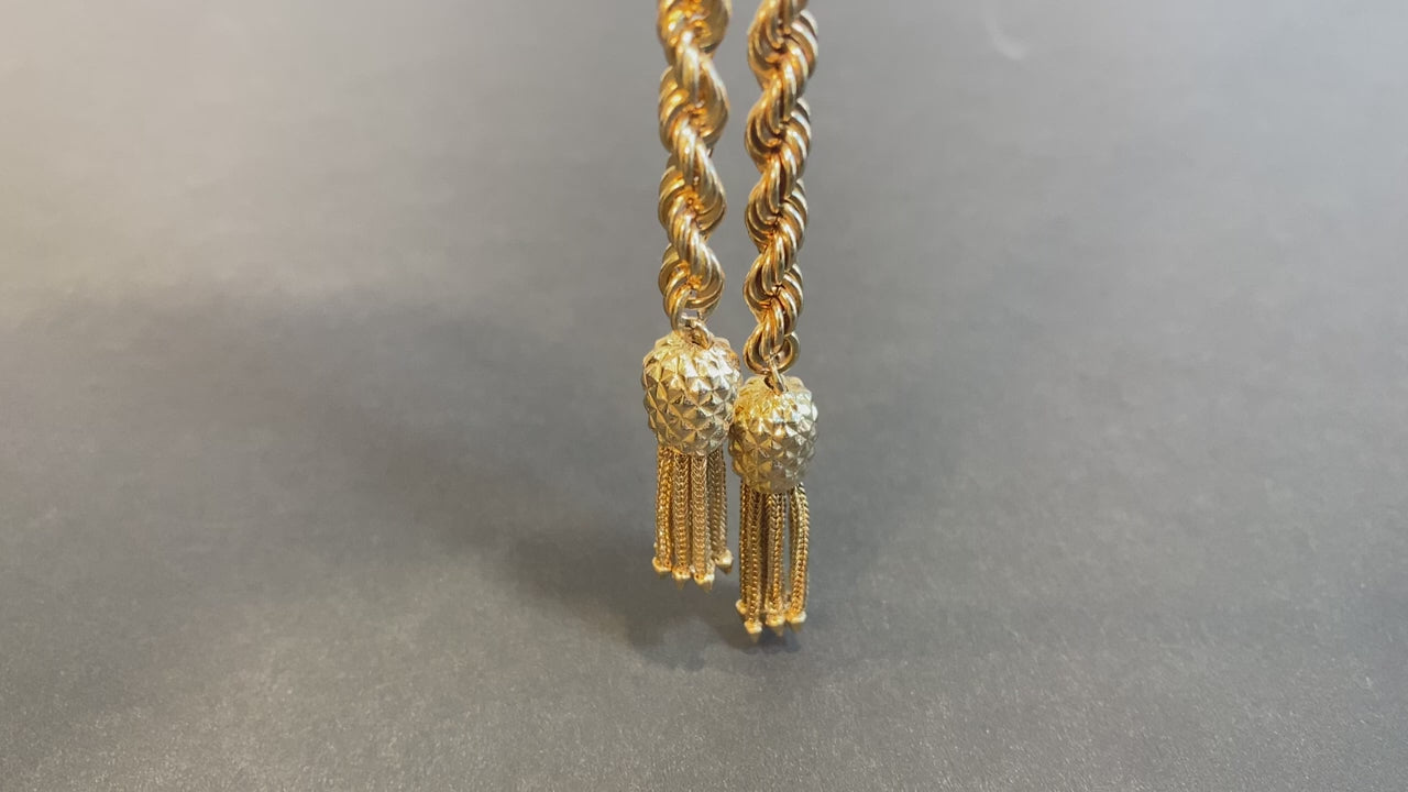 14K Yellow Gold Adjustable Y Necklace with Pineapple Tassels