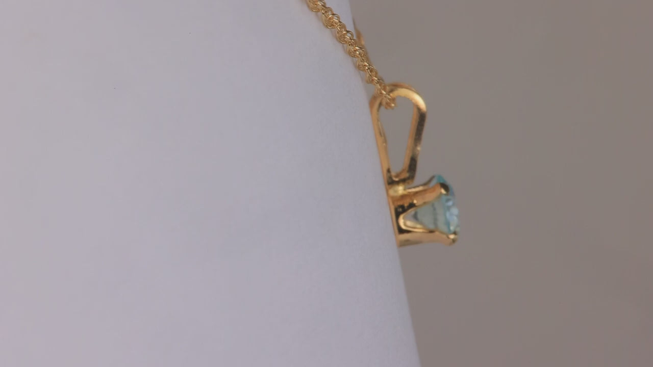 14K Yellow Gold Blue Zircon Solitaire Necklace .35cts