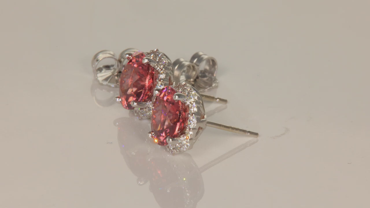 14K White Gold Imperial Zircon with Diamond Halo Stud Earrings 5.71cts