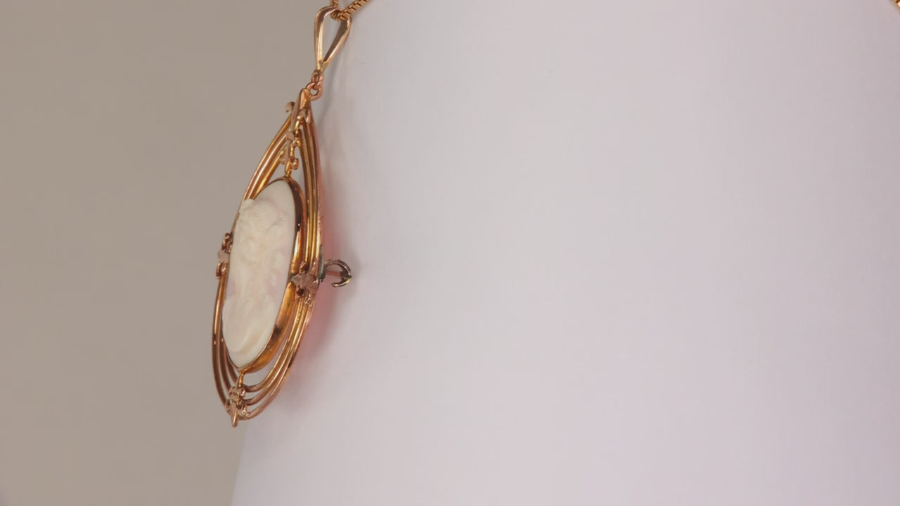 10K Yellow Gold Shell Cameo Pendant/Pin