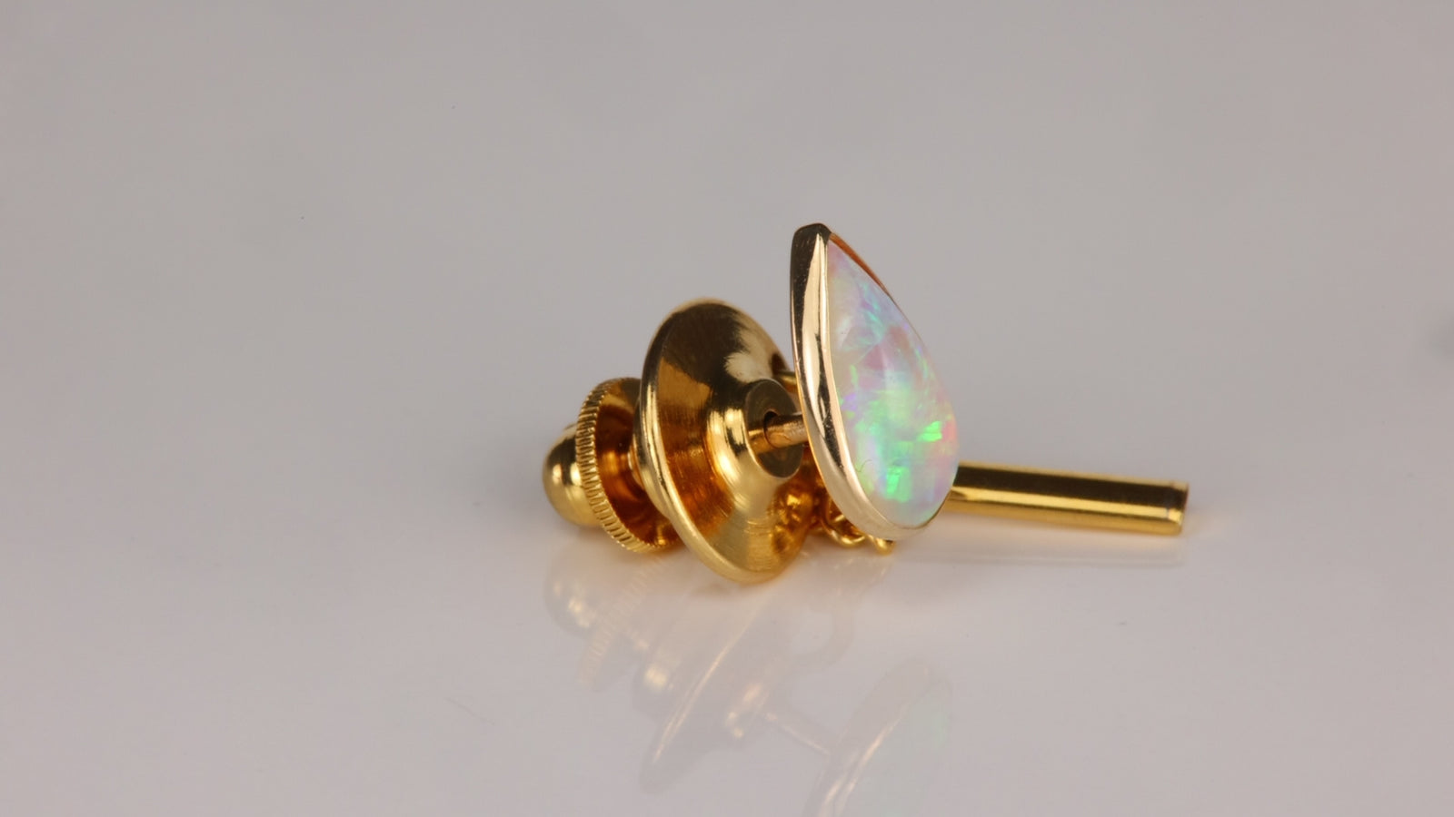 14K Yellow Gold Pear Cabochon Cut Australian Opal Tie Tack .80cts