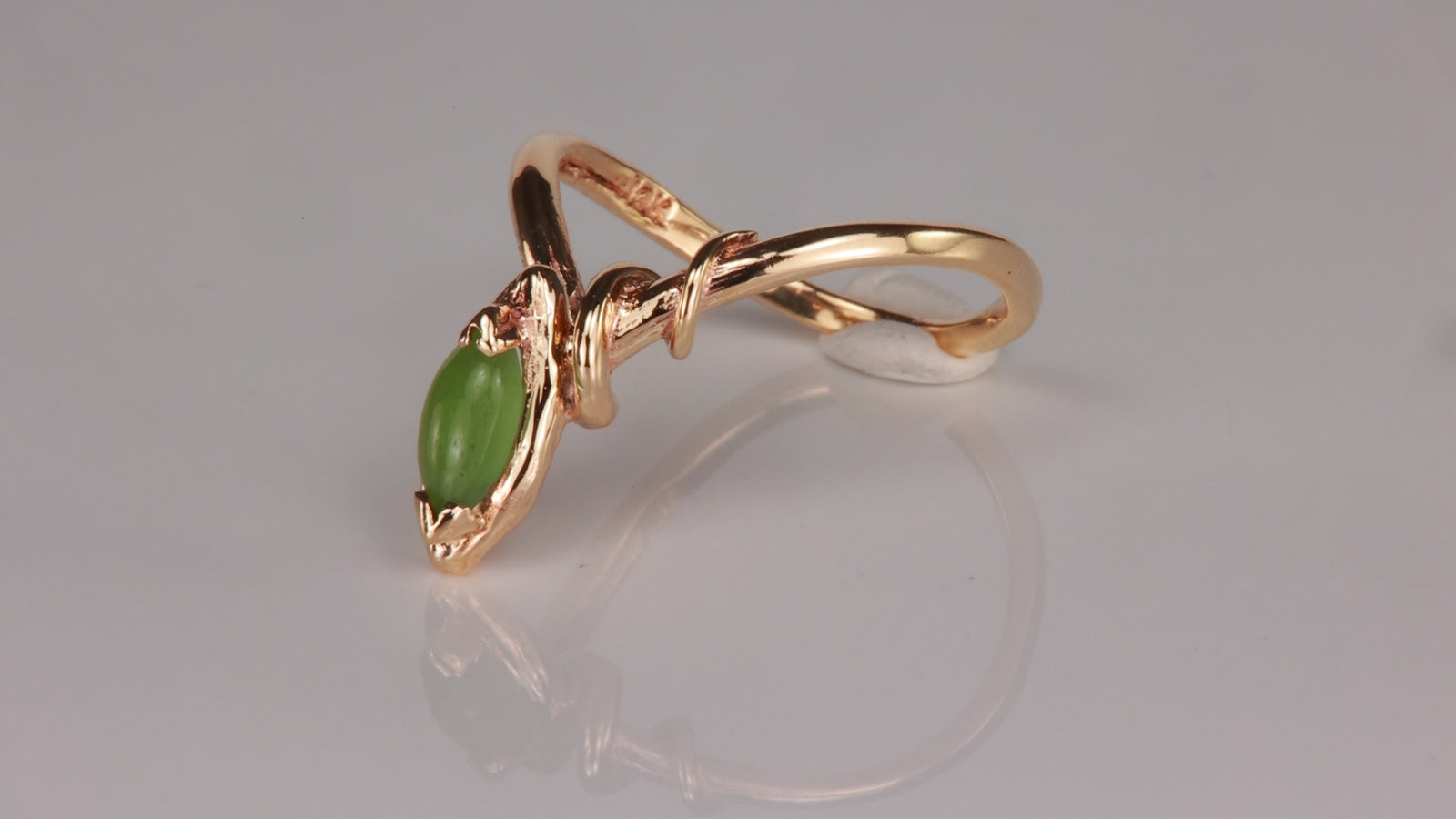 10K Yellow Gold Marquise Cabochon Nephrite Jade Ring