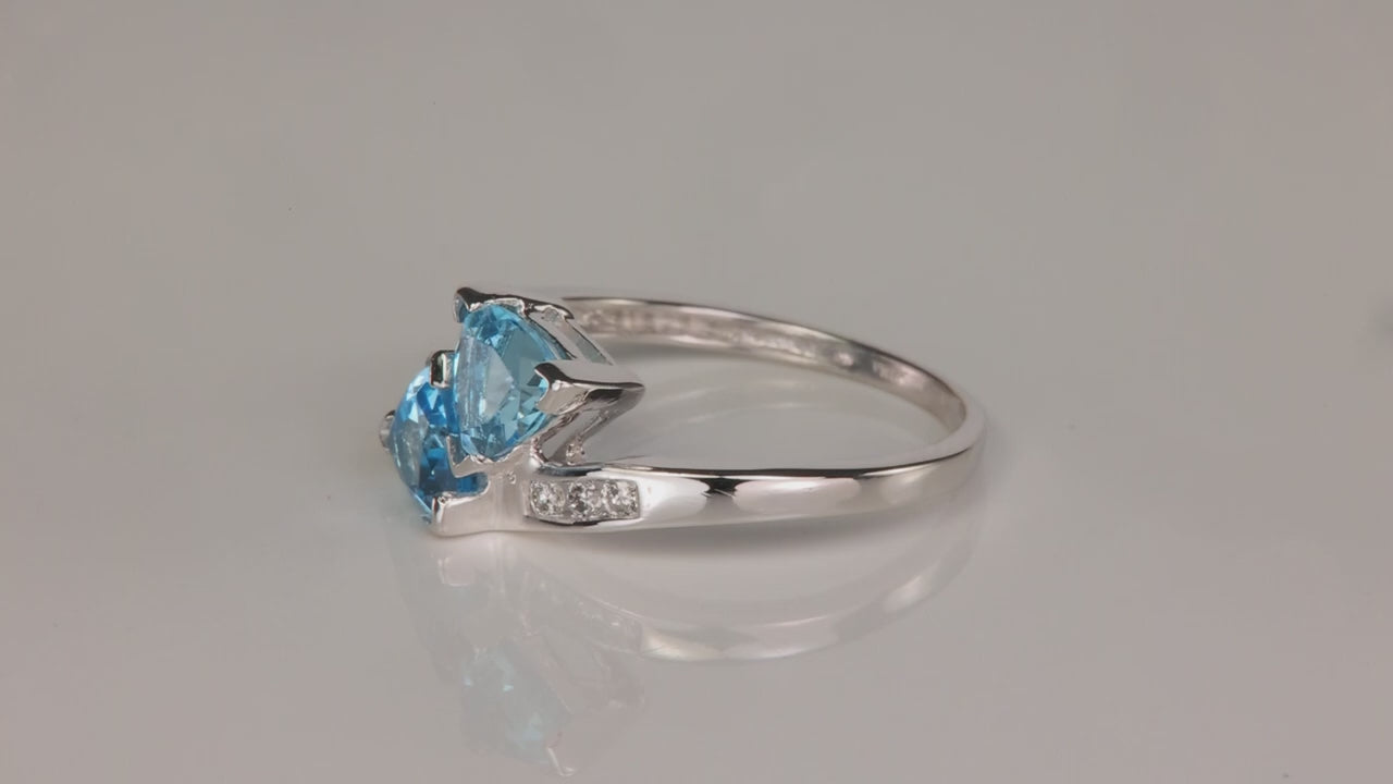 14K White Gold 1.20ct Trilliant Blue Topaz and Diamond Ring