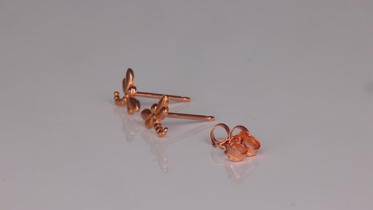 14K Rose Gold Dragonfly Stud Earrings