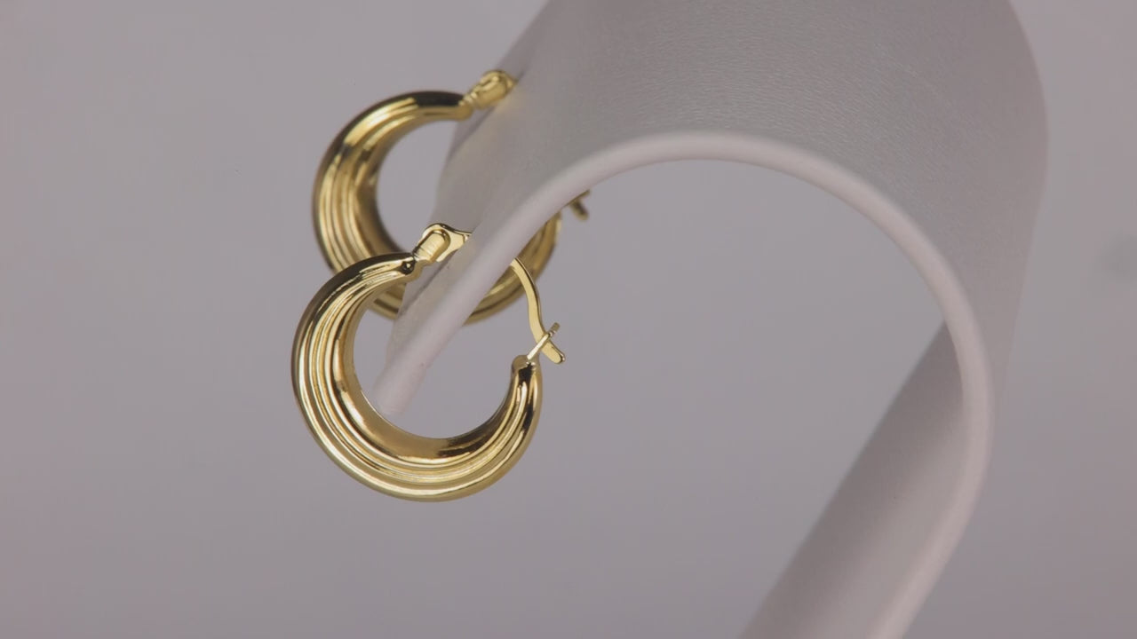 14K Yellow Gold Hoop Earrings With Ridges