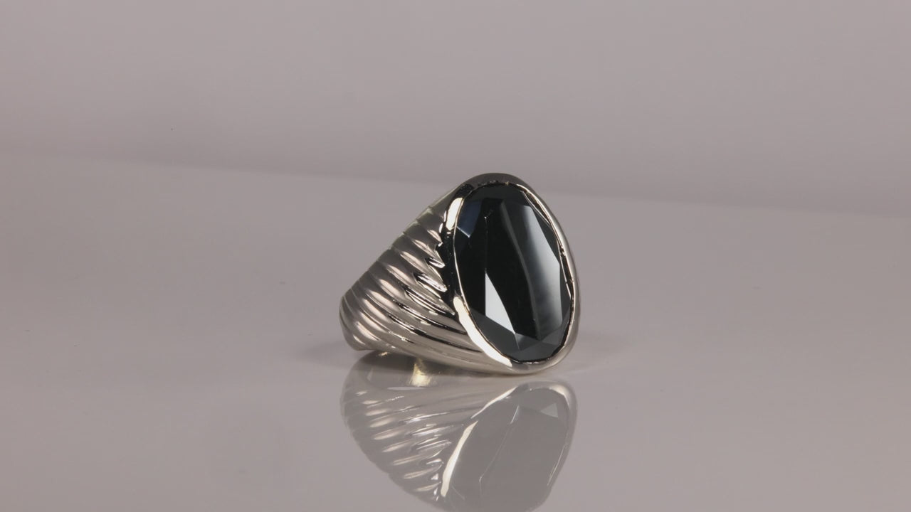 14K White Gold Hematite Ring