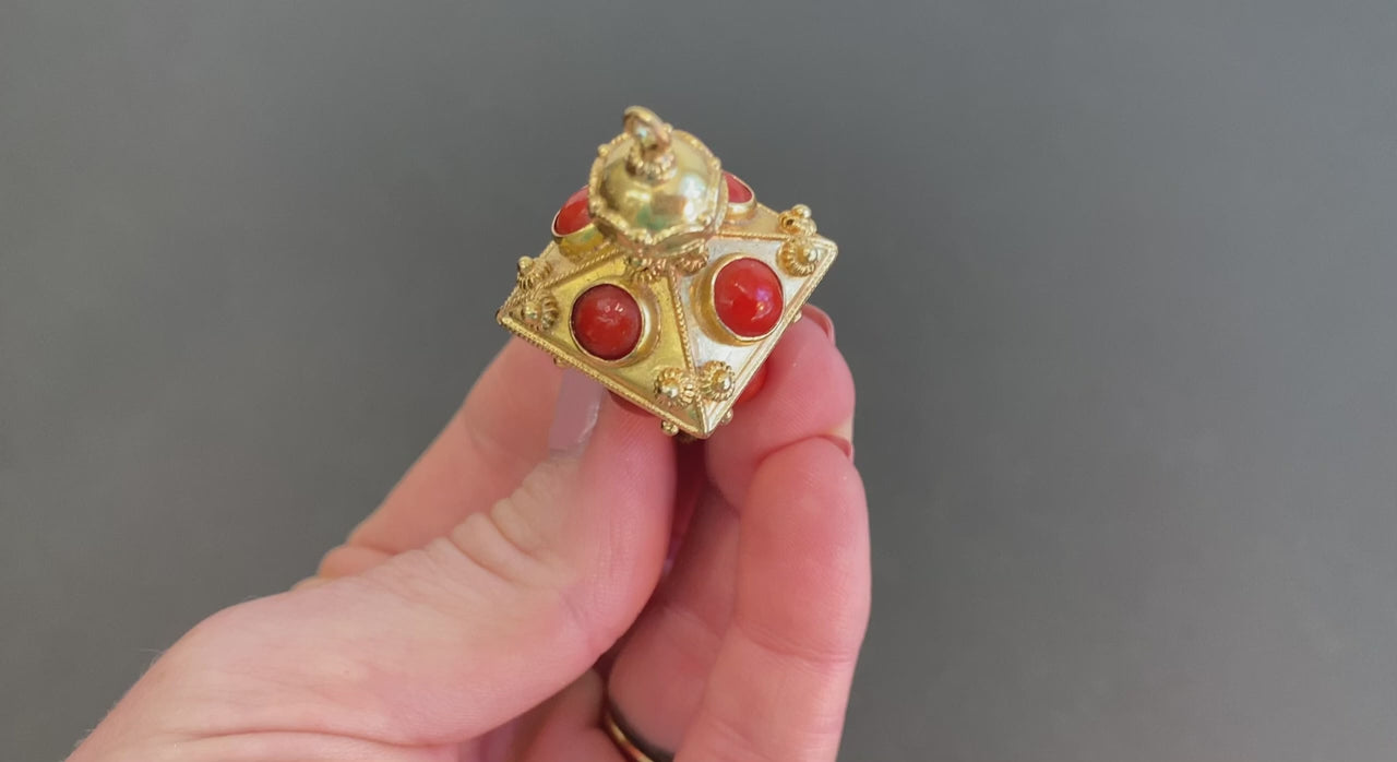 18K Yellow Gold Coral Etruscan Pendant