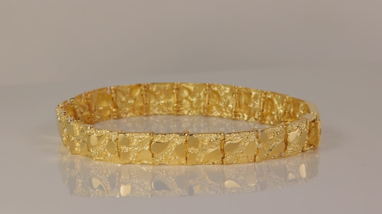 14K Yellow Gold Nugget Link Style Bracelet 8.5"