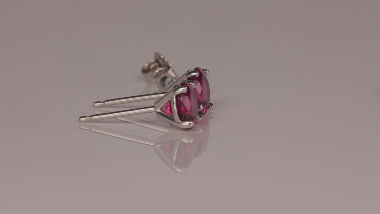 14K White Gold Rhodolite Garnet Stud Earrings 1.55 Carats