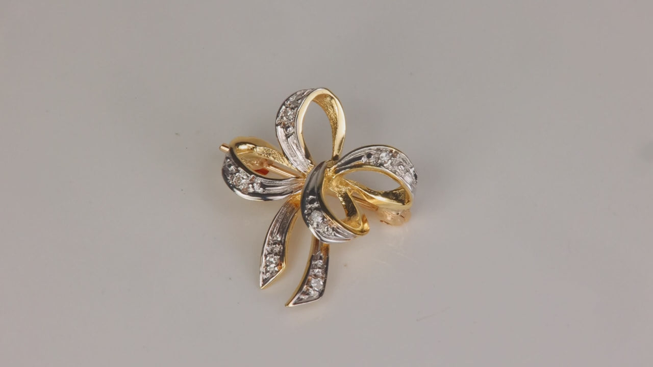 10K Yellow Gold Diamond Accented Bow Pin